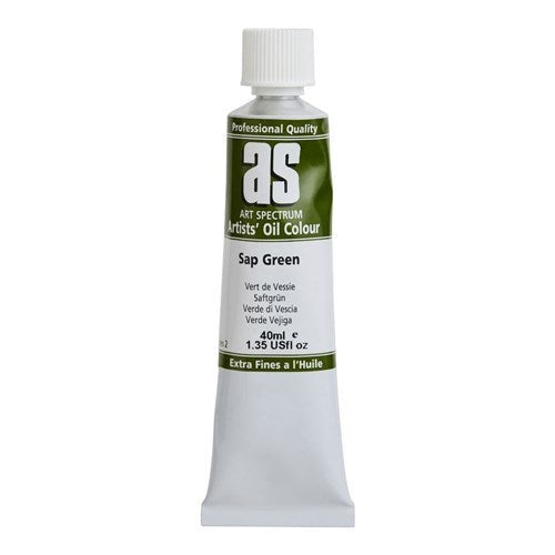 40ml tube of Art Spectrum Oil Paint in Sap Green, featuring rich pigments for vibrant, lightfast artwork.