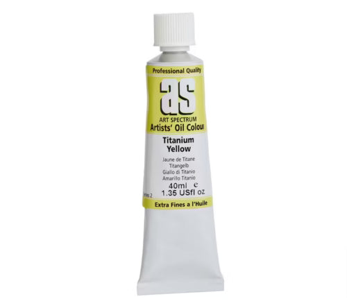 Yellow artist oil paint in a 40ml tube, featuring rich pigments for vibrant, durable artwork that blends easily.