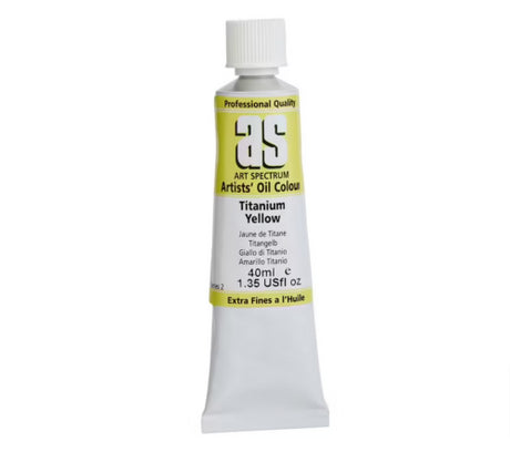Yellow artist oil paint in a 40ml tube, featuring rich pigments for vibrant, durable artwork that blends easily.