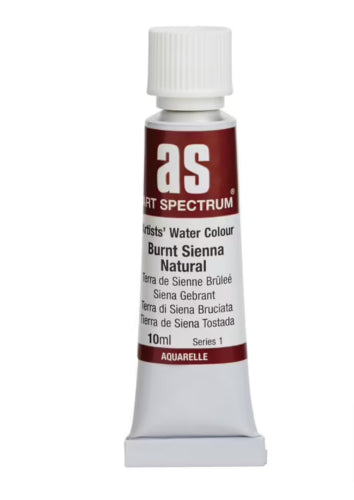 10ml tube of Art Spectrum Watercolour in burnt sienna, featuring lightfast pigments for vibrant, long-lasting artwork.