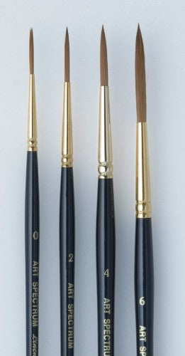 As Linemaster Liner 6 artist brush with sleek black handle, gold ferrules, and a mix of sable and synthetic hair for precision.