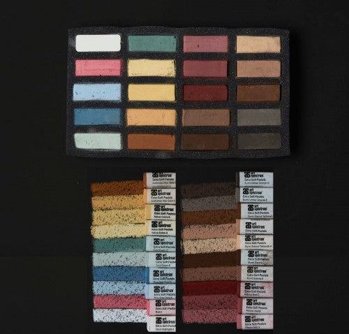 Set of 20 extra soft square pastels in vibrant colors, perfect for smooth application and blending in artistic projects.