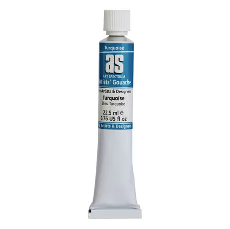 Vibrant 22.5ml turquoise gouache paint for artists, known for its high pigmentation and versatile application on various surfaces.