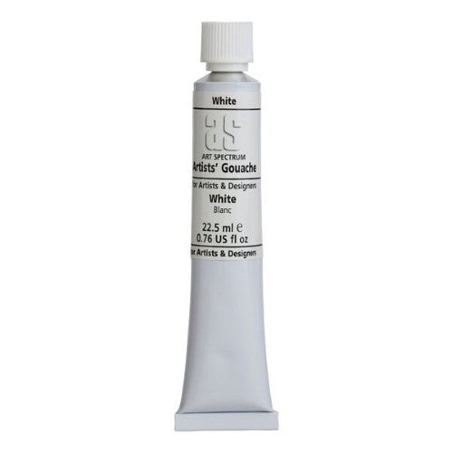 Art Spectrum Gouache in White, 22.5 mL, offers high pigmentation and a matte finish for versatile painting techniques.