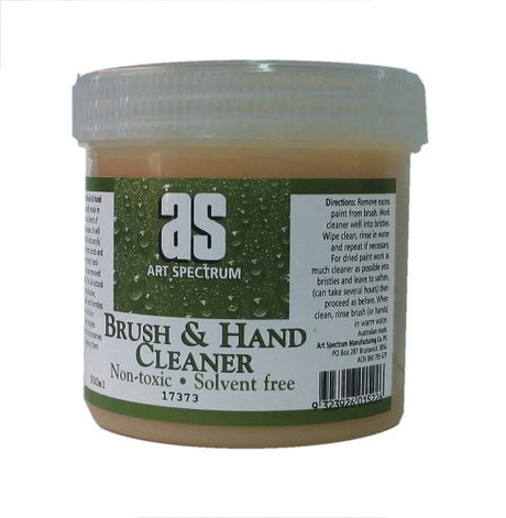 Non-toxic 500ml brush cleaner for artists, effectively removes oil and acrylic paints while protecting hands and brushes.
