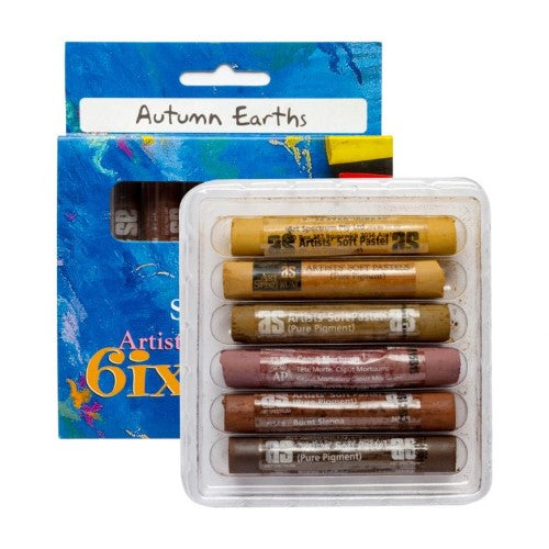 Autumn-themed pastel set featuring 6 triple milled, blendable colors in a clam shell case for versatile art projects.