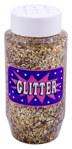 A 250ml jar of gold confetti glitter for crafts, party decorations, and festive celebrations, safe for all ages.