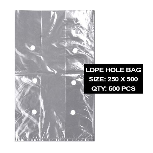 Sturdy 250x500mm bags with punched holes, perfect for retail display and versatile personal organization, 500-pack.