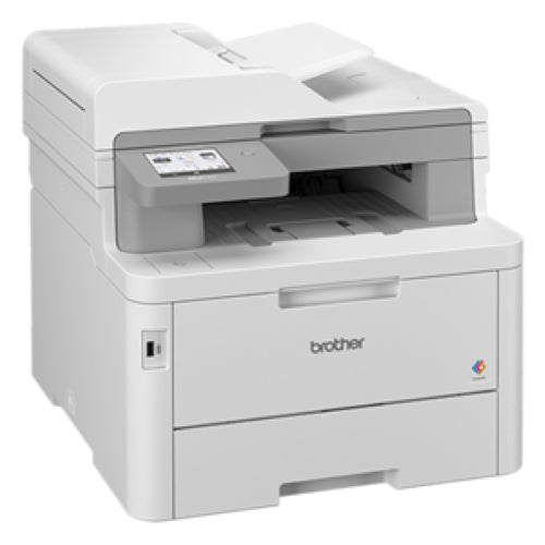 Brother MFCL8390CDW printer with sleek design, 30ppm speed, A4 double-sided printing, ADF, and Wi-Fi capabilities.