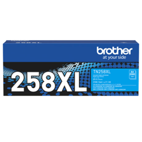 High yield cyan toner cartridge for Brother printers, prints up to 2300 pages, ensuring vibrant, reliable results.