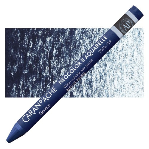 Pack of 10 Caran d'Ache Neocolor II Aqua Crayons in vibrant Prussian Blue, perfect for wet and dry artistic techniques.