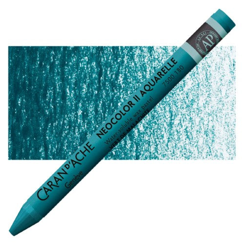 Pack of 10 Caran d'Ache Neocolor II Malachite Green crayons, perfect for versatile, vibrant watercolor and mixed media art.