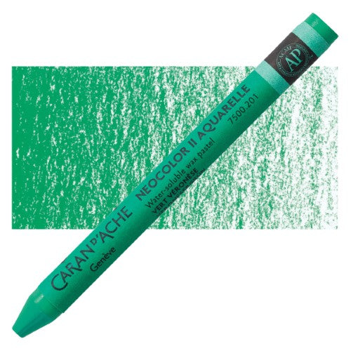 Caran D’ache Neocolor II Veronese Green crayons in a pack of 10, featuring vibrant colors for mixed media and watercolor techniques.