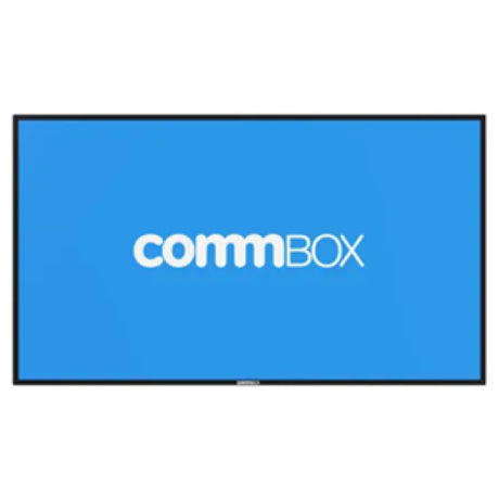 CommBox A11 55" 4K display featuring anti-glare, powerful speakers, and intuitive CommBox OS for dynamic presentations.