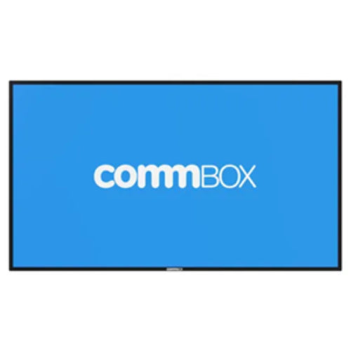 CommBox A11 55" 4K display featuring anti-glare, powerful speakers, and intuitive CommBox OS for dynamic presentations.