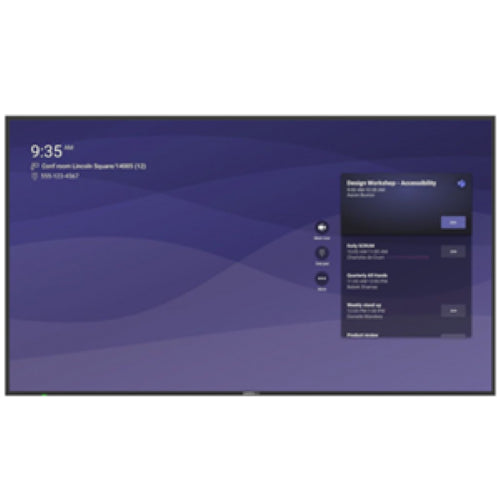 CommBox MR Display 43" 4K screen, ideal for hybrid meetings, features 24/7 operation, wall mount, and versatile orientation options.