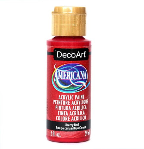 Americana Acrylic 2oz Cherry Red paint in a tube, ideal for vibrant art, crafts, and home décor with durable matte finish.