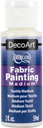 DECOART 2oz Fabric Painting Medium for customizing fabrics with acrylics, ensuring vibrant, long-lasting, and washable artwork.