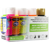 Vibrant set of 8 neon acrylic paints in squeeze bottles for DIY projects, ensuring bold colors and easy application.