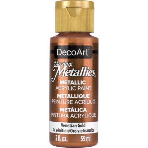 Acrylic paint in Venetian Gold, offering dazzling metallic shimmer for art, crafts, and home decor projects.