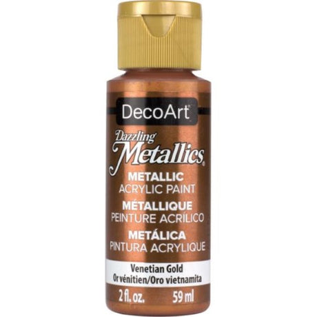 Acrylic paint in Venetian Gold, offering dazzling metallic shimmer for art, crafts, and home decor projects.