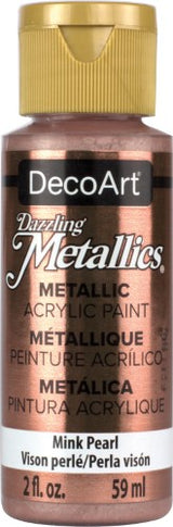 A glittering 2oz bottle of Mink Pearl acrylic paint, designed to add a luxurious metallic sheen to various art and craft projects.