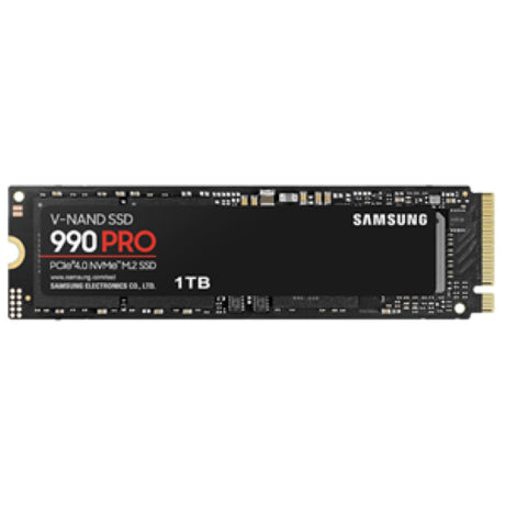 Samsung 990 Pro 1TB M.2 PCIe 4.0 SSD, featuring up to 7,450 MB/s read speed and advanced thermal control for optimal performance.