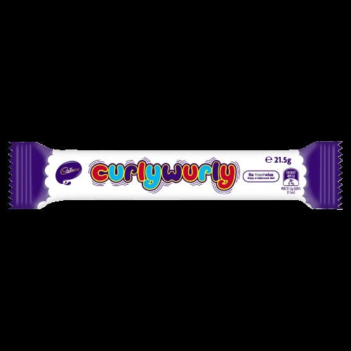 Cadbury Curly Wurly 48 pack featuring chewy caramel coated in smooth milk chocolate, perfect for sharing and snacking.