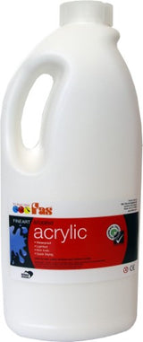 2-liter bottle of Fas Student Acrylic paint in white, fast-drying, non-toxic, ideal for students and versatile art projects.