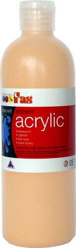 Fas Student Acrylic 500ml in Flesh Tint, ideal for realistic skin tones, versatile for canvas, fabric, and printmaking.