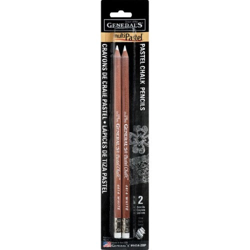 Pastel Chalk Pencil White set in a 2pc blister, featuring acid-free, blendable pencils made from Incense Cedar wood.