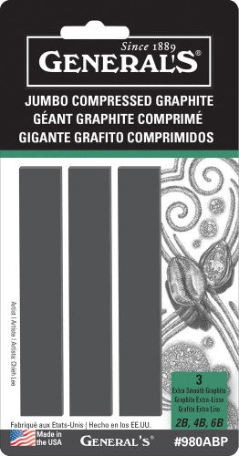 Set of 3 premium Compress Jumbo Graphite sticks in 2B, 4B, and 6B for versatile drawing and shading techniques.