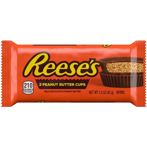 Box of 36 packs of Reese's Peanut Butter Cups, each containing 2 smooth chocolate and creamy peanut butter treats.