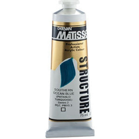 75ml Matisse Structure Acrylic Paint in Southern Ocean Blue, featuring a deep hue perfect for textured artwork and lifelong vibrancy.