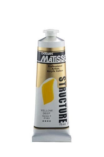 Vibrant 75ml deep yellow acrylic paint for textured effects, ideal for artists seeking quality and versatility.