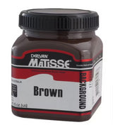 A 250ml jar of rich brown Matisse acrylic paint, ideal for versatile surfaces and creating textured finishes.