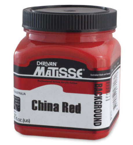 Acrylic paint in vibrant China Red, 250ml, ideal for various surfaces with a matt-velvet finish and low tooth gesso formulation.