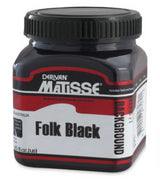 Matisse Background 250ml Folk Black Acrylic Paint in a jar, ideal for versatile applications with a matte-velvet finish.