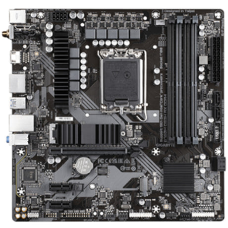 Gigabyte B760M-DS3H AX motherboard featuring LGA1700 socket,DDR5 support, PCIe 4.0, 2.5GbE LAN, and Wi-Fi 6E connectivity.