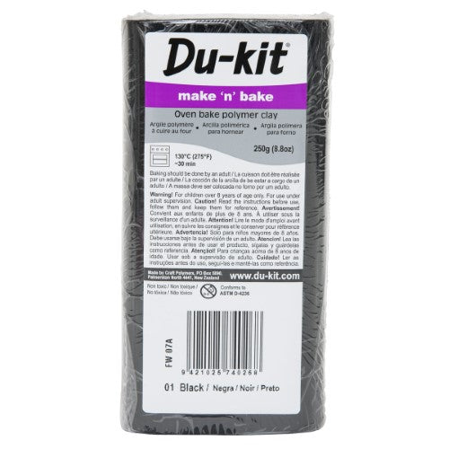 Black Du-Kit modelling clay (250g) for versatile crafting, perfect for sculpting, jewelry, and durable art projects.