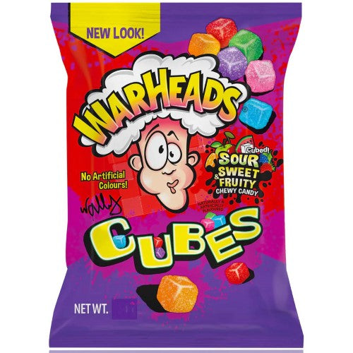 Bag of Warheads Sweet & Sour Cubes, featuring bold, tangy flavors in chewy 5oz cubes, perfect for candy lovers.