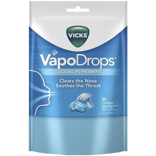 Vicks Vapo Naturals Cool Peppermint 70g lozenges enhance throat relief with refreshing peppermint flavor in a convenient 4-pack.