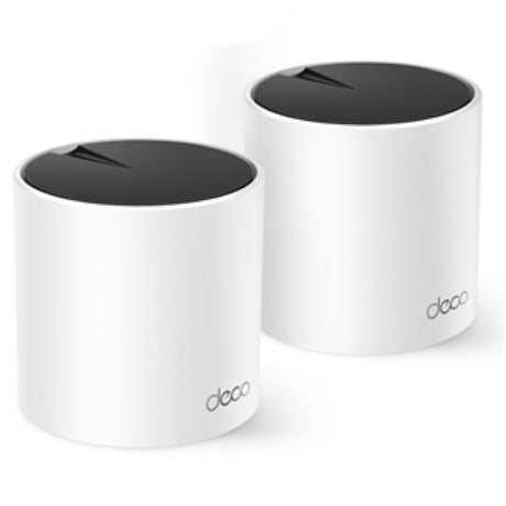 TP-Link Deco X55 twin pack, Wi-Fi 6 mesh system, offers 3 Gbps speed, 2,500 ft coverage, and advanced security features.