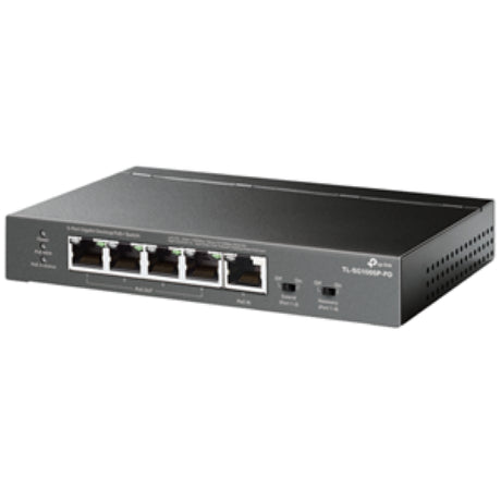 TP-Link SG1005P-PD 5-Port Gigabit Switch with PoE for seamless, high-speed network connections and powered device support.