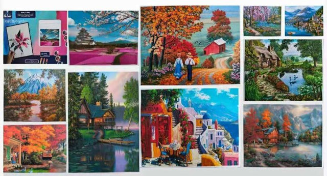 Set of 6 paint-by-number canvases (30 x 40CM) with intricate designs for creative expression and relaxation.