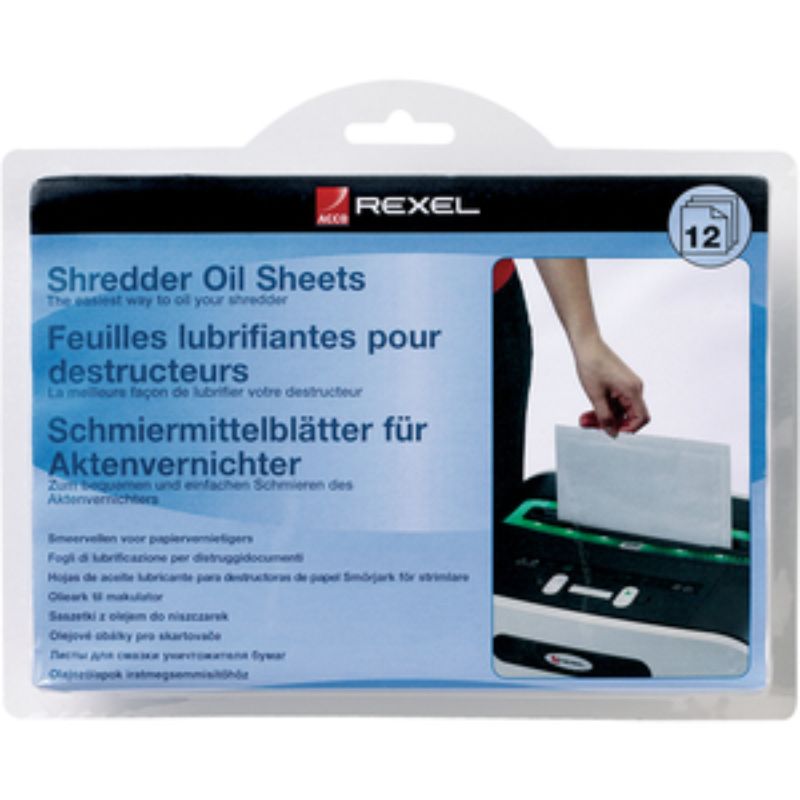 Rexel Shredder Oil Sheet for optimal shredder performance, reduces friction and prevents overheating for smooth operation.