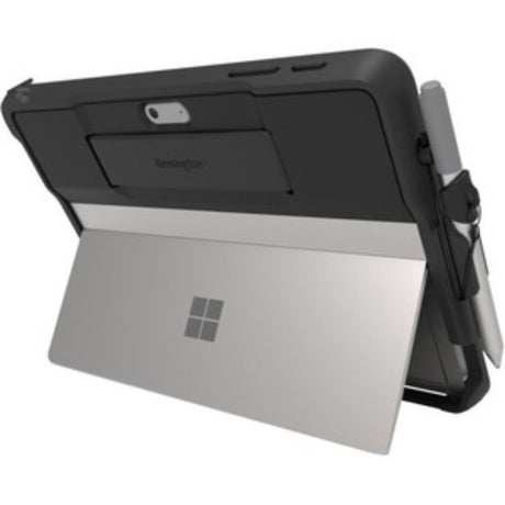 Kensington BlackBelt carrying case for Microsoft Surface Go with silicone strap, military-grade protection, and pen holder.