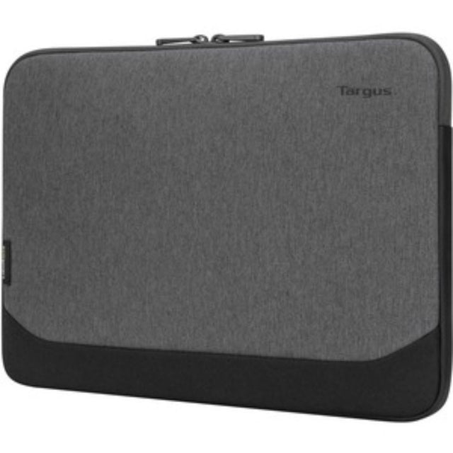 Eco-friendly Targus sleeve made from recycled bottles, designed to protect 13-14" laptops with a sleek look.