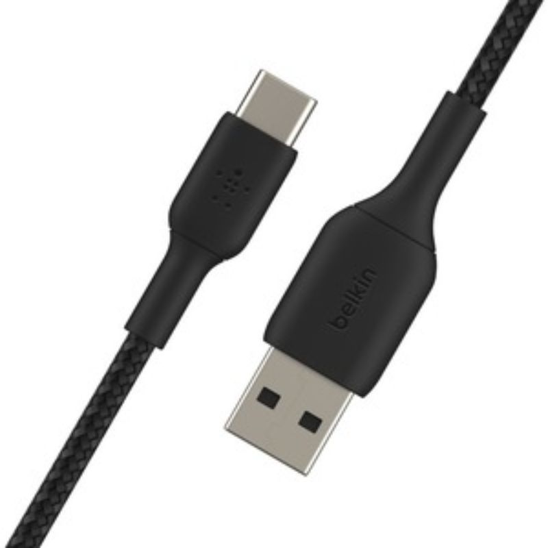 Durable 2m black braided USB-A to USB-C cable for fast charging and data transfer, ideal for various devices.