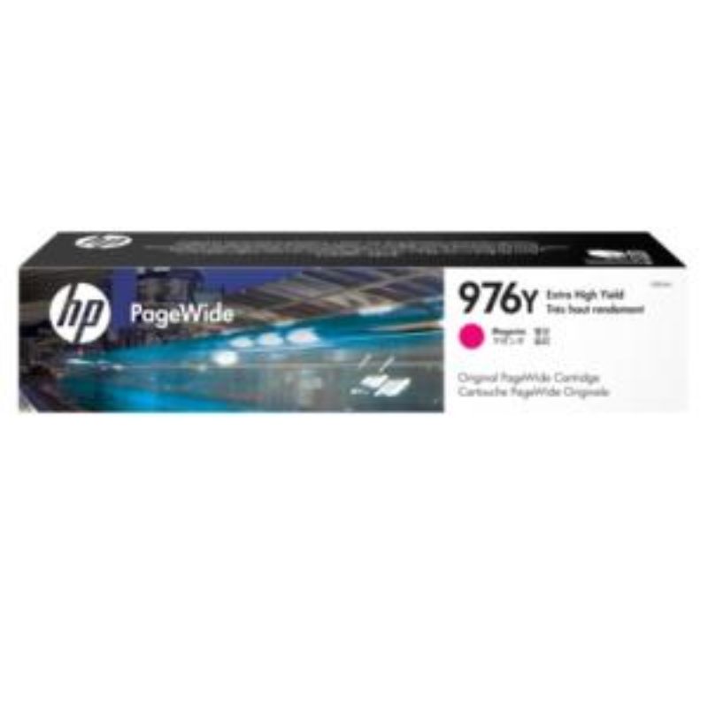 HP 976Y Original Magenta Ink Cartridge, high-capacity with 13,000 pages yield for vibrant, cost-effective printing.